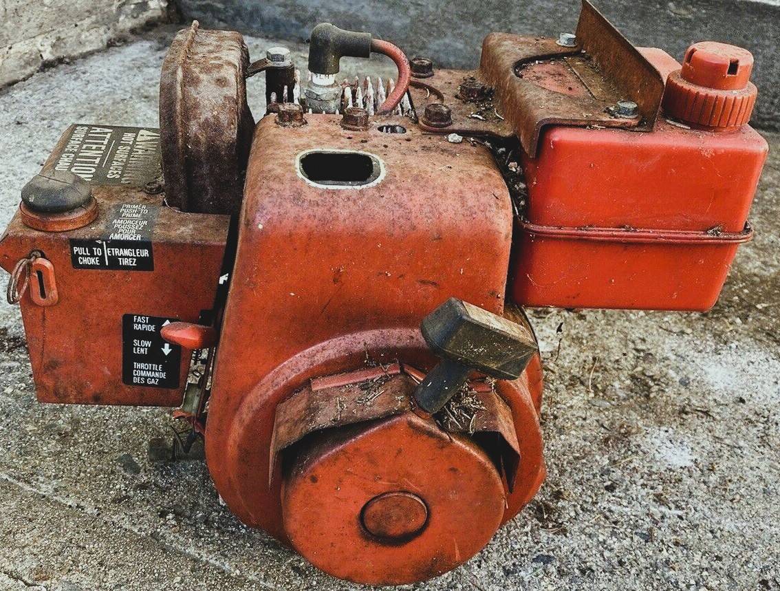 A neglected small engine before it comes in for repair